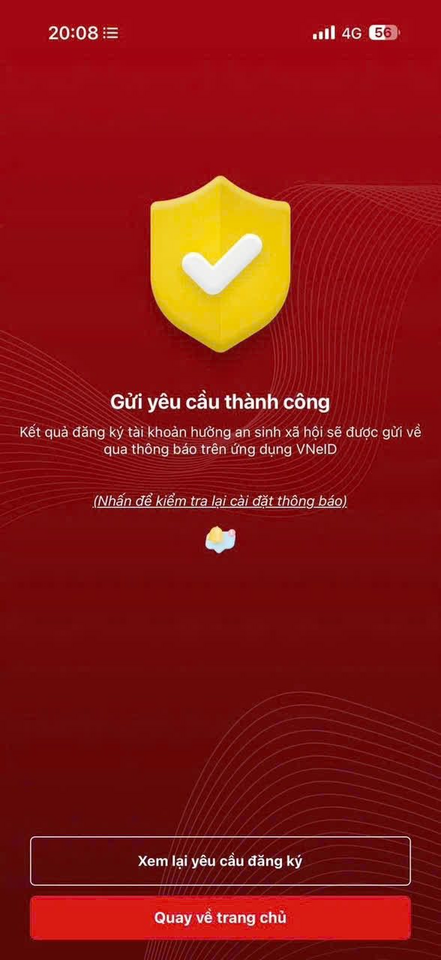 Thông báo đăng ký thành công